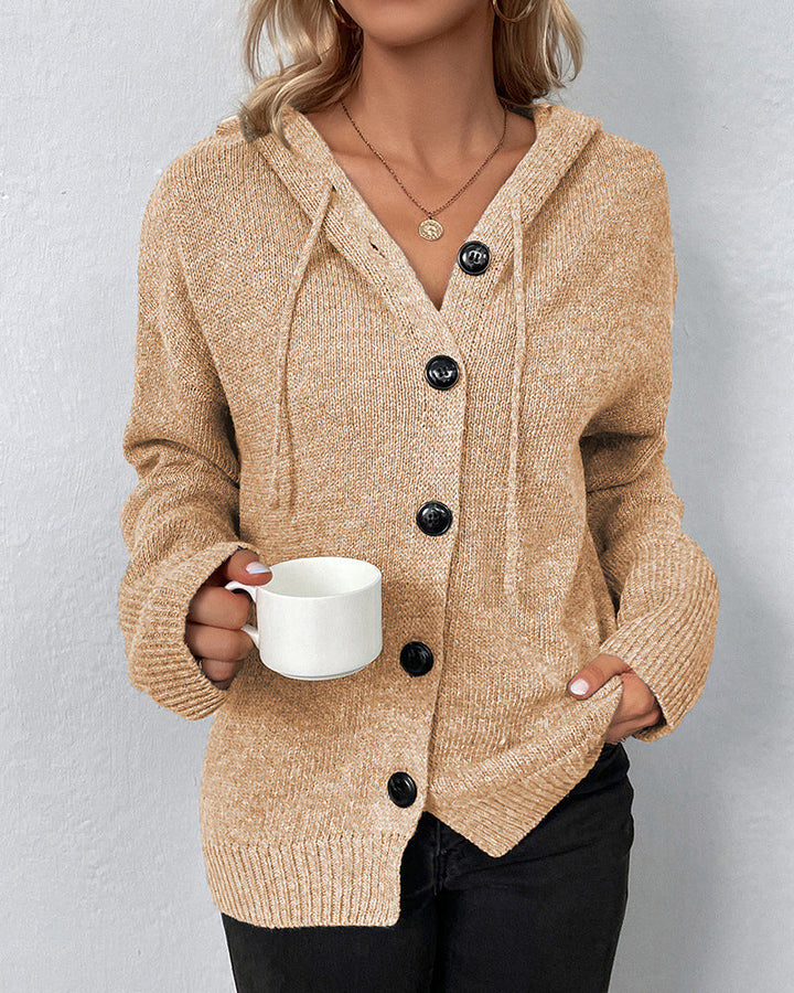 Echoarchiv | Corina Einfarbige Strickjacke mit Kapuze und Schnürsenkeln