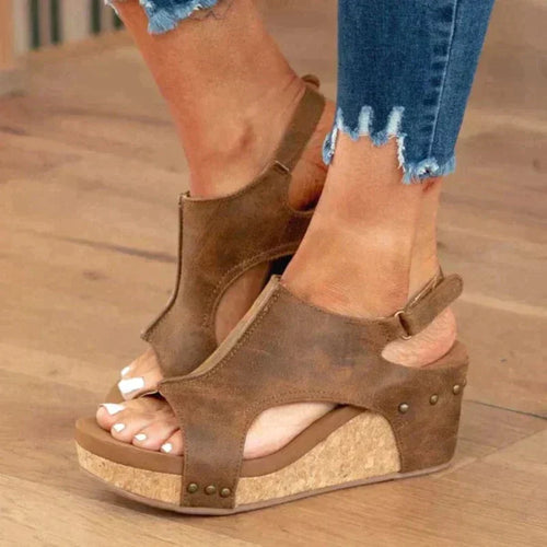 Echoarchiv | Leder Keilabsatz Sandalen