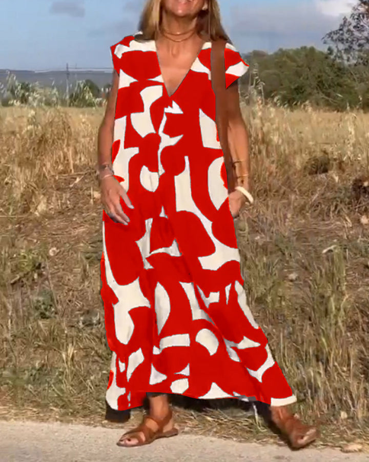 Echoarchiv | Amara Maxikleid mit Print und V-Ausschnitt
