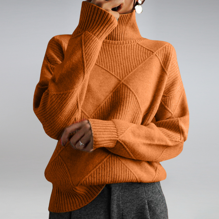 Damen Rollkragenpullover Strickpullover mit geometrischem Muster