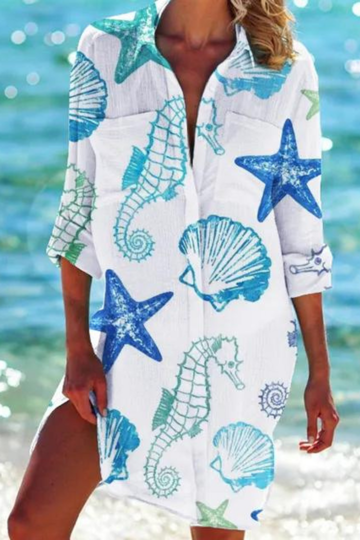 Echoarchiv - Lange Strandbluse mit Meeresmotiv