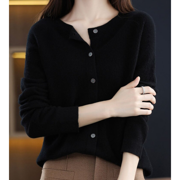 Echoarchiv | Merinowolle Damen O-Ausschnitt gestrickte Strickjacke Pullover