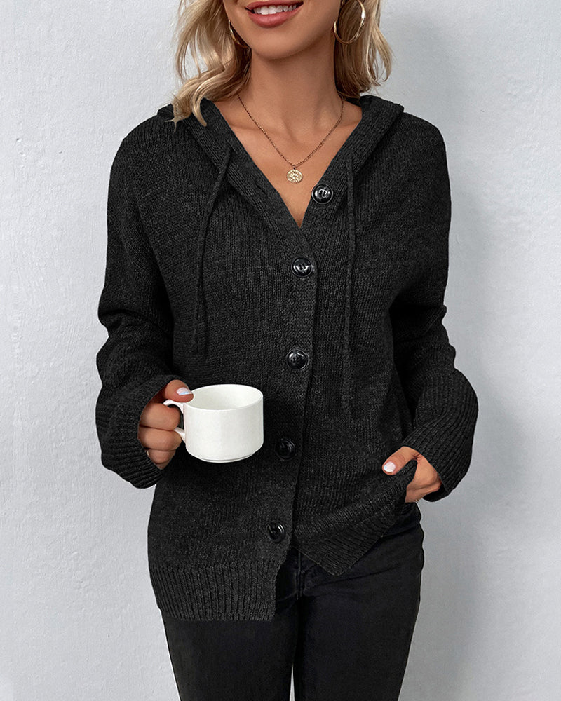 Echoarchiv | Corina Einfarbige Strickjacke mit Kapuze und Schnürsenkeln