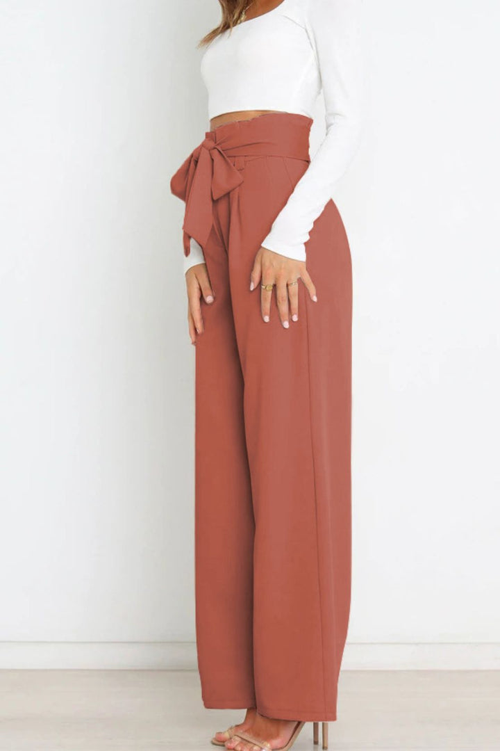 Hohe Taille Paperbag Hose mit Schleifendetail – Avélisse