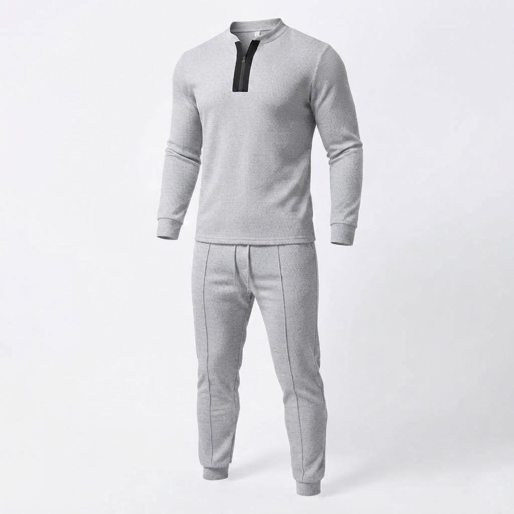 Herren Athletic Slim Lounge Set mit Halb-Reißverschluss Henley und schmal geschnittenen Jogginghosen Echoarchiv