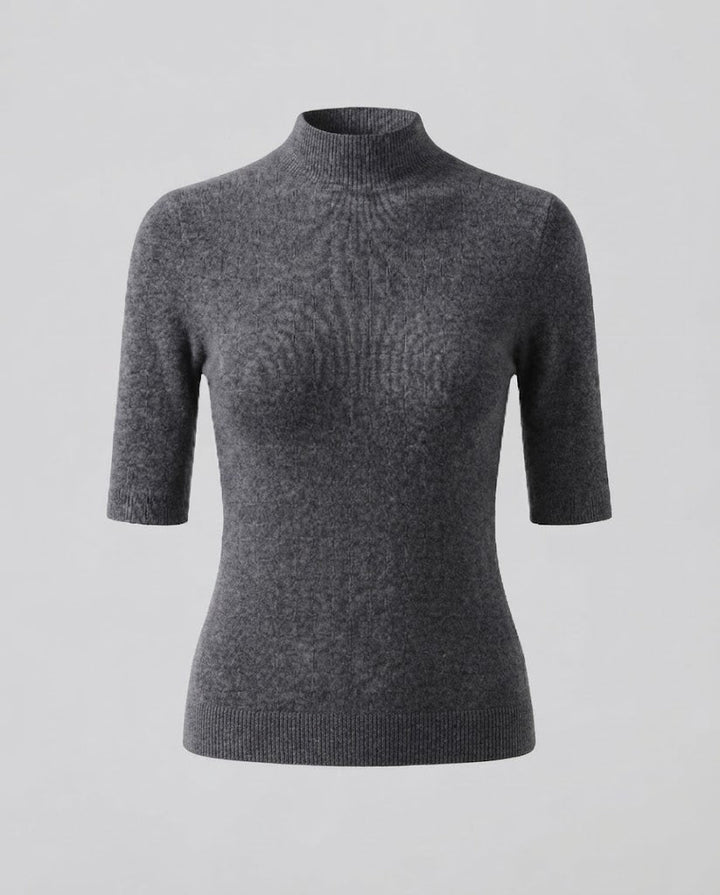 Damen Halbarm Feinstrickpullover mit kurzem Stehkragen und figurbetonter Passform Echoarchiv