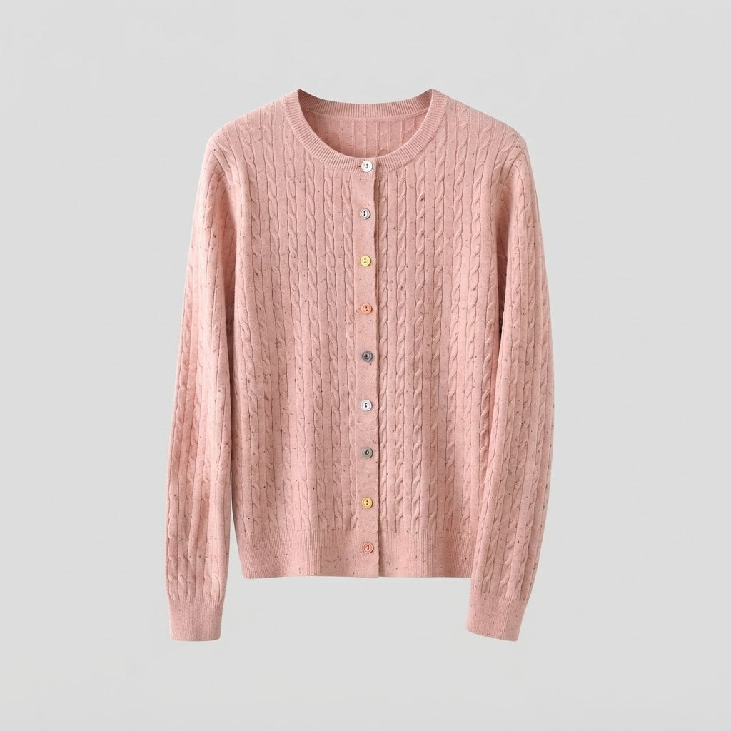 Damen Feinstrick-Cardigan mit Zopfmuster und bunten Knöpfen Echoarchiv