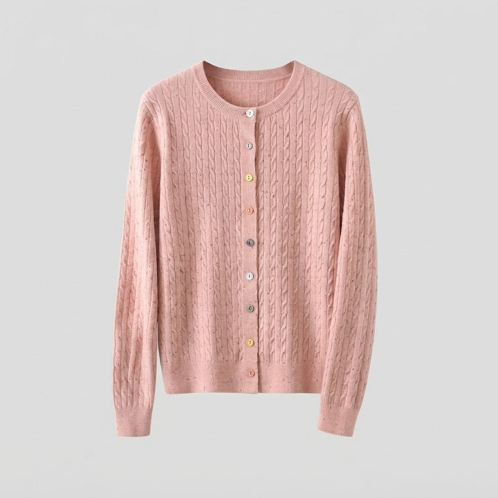 Damen Feinstrick-Cardigan mit Zopfmuster und bunten Knöpfen Echoarchiv
