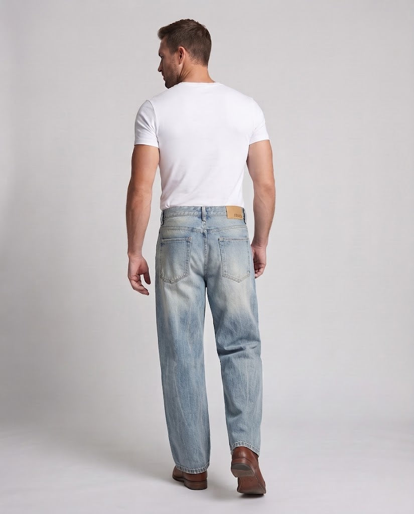 Herren Extraweite Palazzodenim-Jeans mit tiefem Schritt, distressed Kniezonen und Vintage-Waschung Echo Archiv