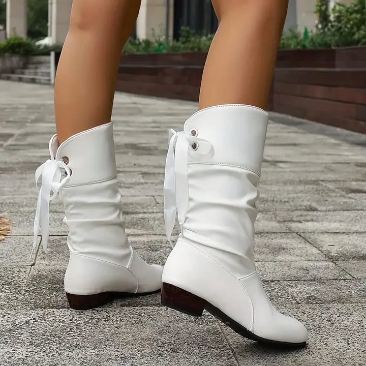 Damenmode Schnürung Chunky Heel Stiefel Bis Zur Wade – Lioré