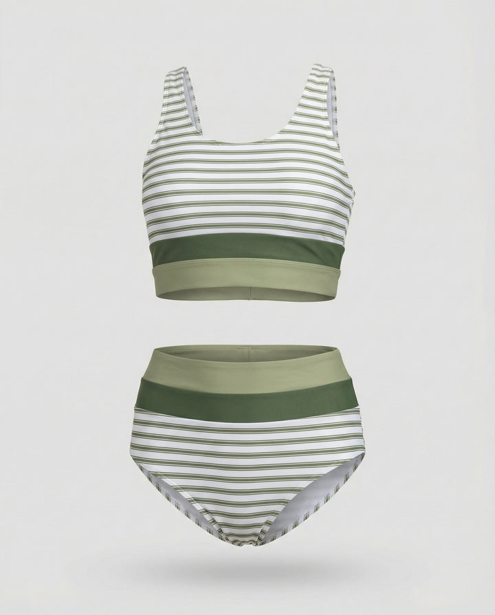 Echoarchiv | Gestreiftes Reißverschluss-Rücken Schick Bikini Set