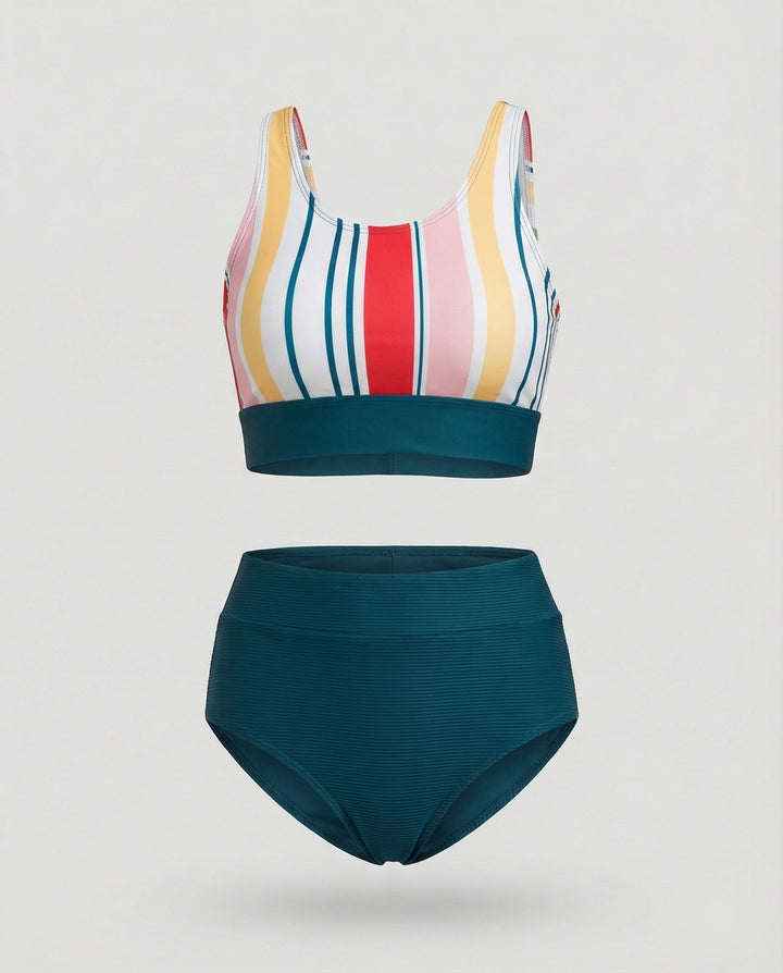 Echoarchiv | Gestreiftes Reißverschluss-Rücken Schick Bikini Set