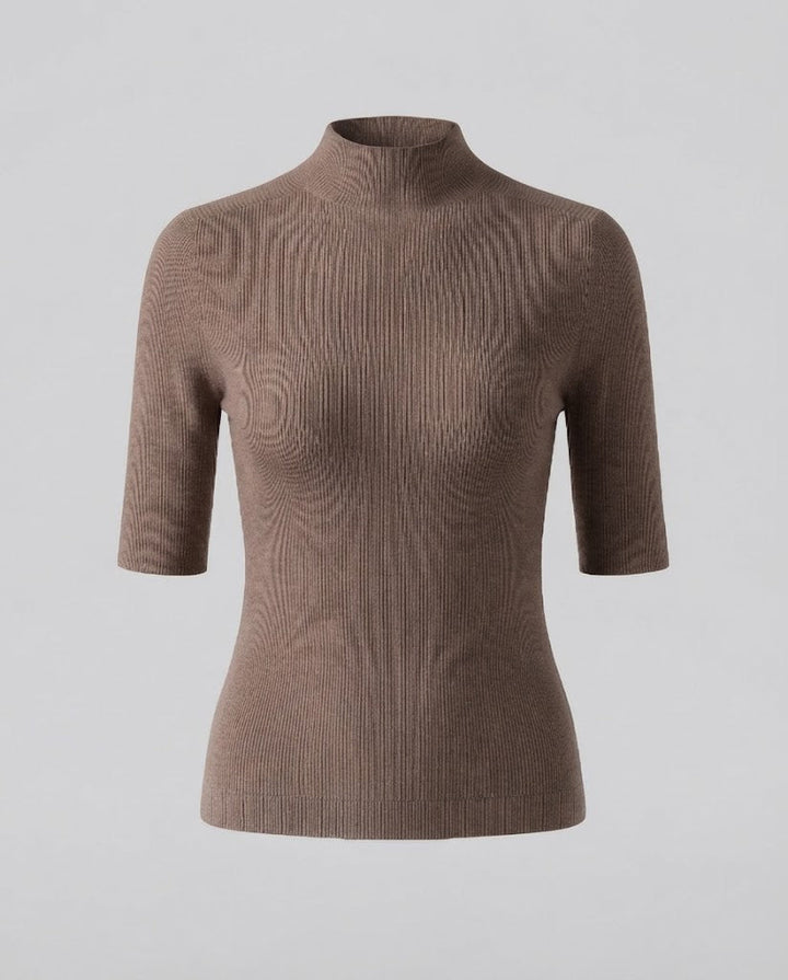 Damen Halbarm Feinstrickpullover mit kurzem Stehkragen und figurbetonter Passform Echoarchiv