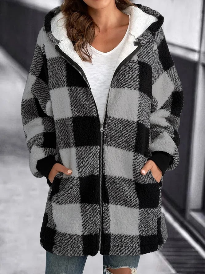 Echoarchiv | Weiche Damen Karierte Fleece Kapuzenjacke
