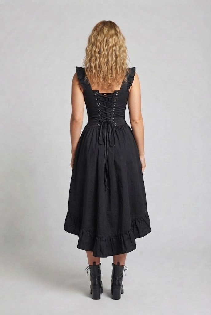 Frauen Elegantes Vintage Kleid mit Rüschen und Schnürung Echo Archiv