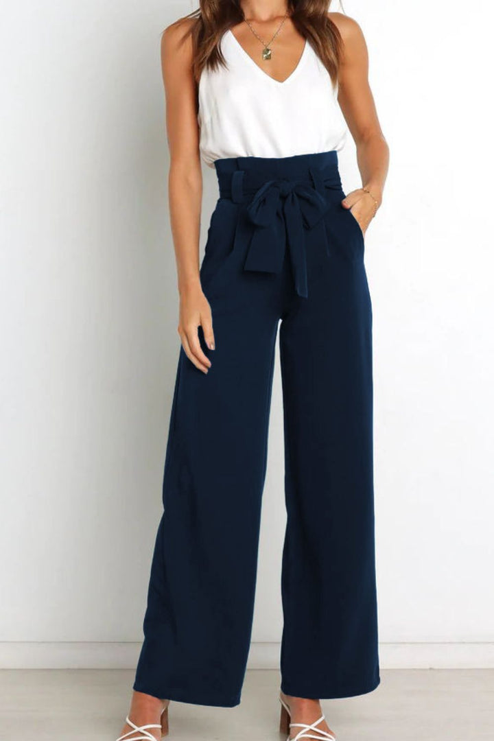 Hohe Taille Paperbag Hose mit Schleifendetail – Avélisse