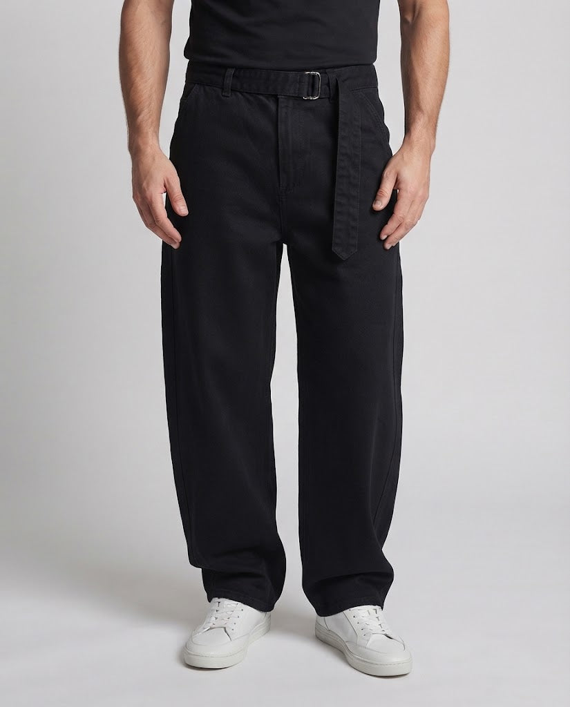 Herren Extraweite Baumwoll-Palazzo-Hose mit tiefem Schritt und Stoffgürtel Echo Archiv