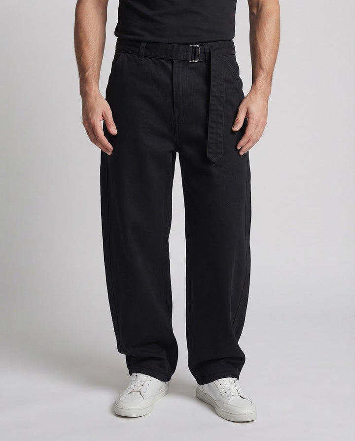 Herren Extraweite Baumwoll-Palazzo-Hose mit tiefem Schritt und Stoffgürtel Echo Archiv