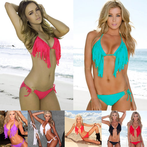 Damen Triangel-Bikini mit fransigen Details und goldenen Akzenten Echo Archiv