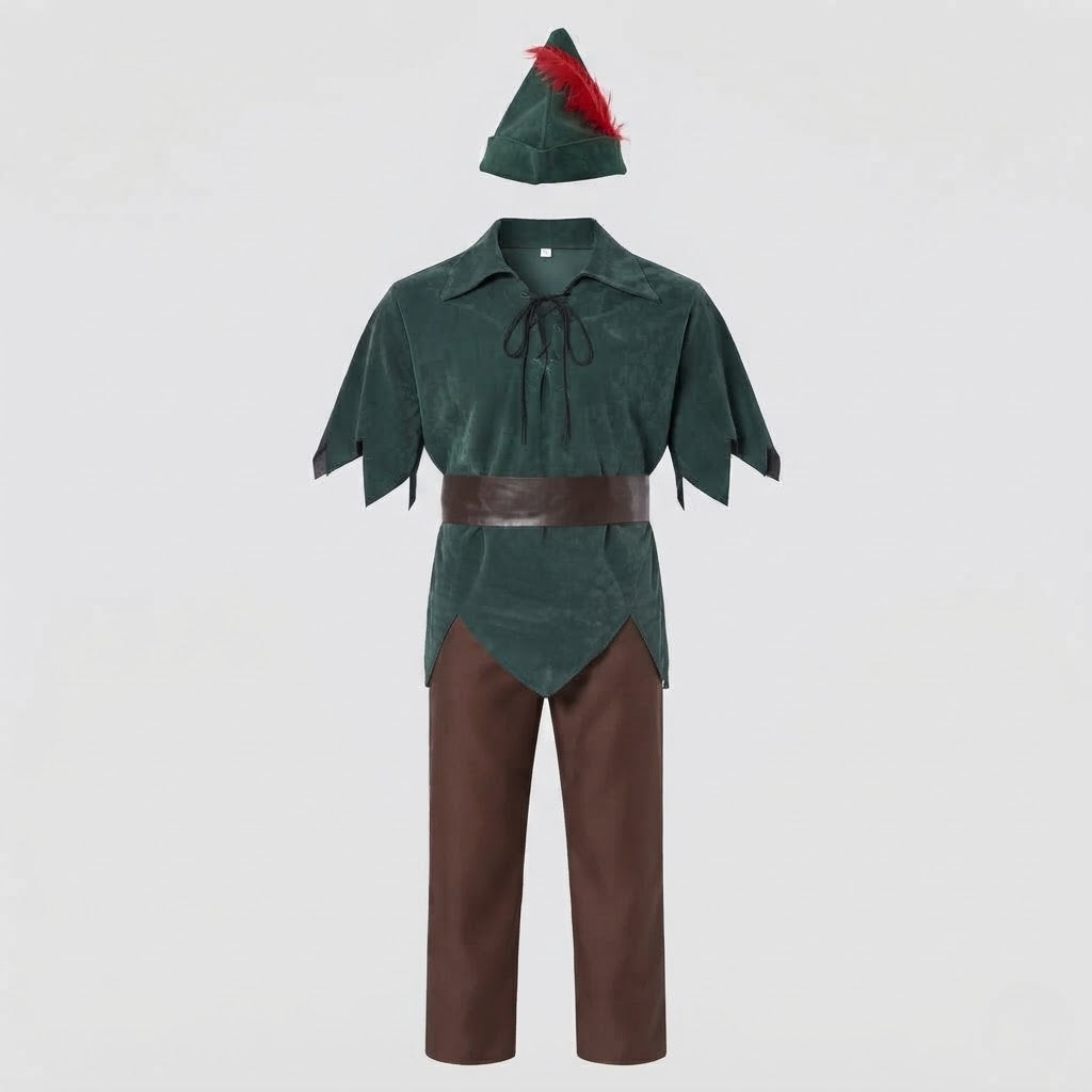 Herren Peter Pan Kostüm mit Hüftgurt und charakteristischem Hut Echo Archiv