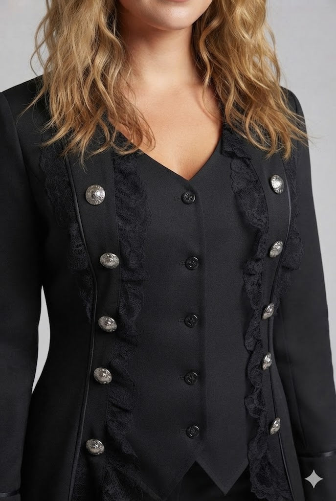 Damen elegante Frack mit Spitze Akzenten und dekorativem Knopfverschluss Echo Archiv