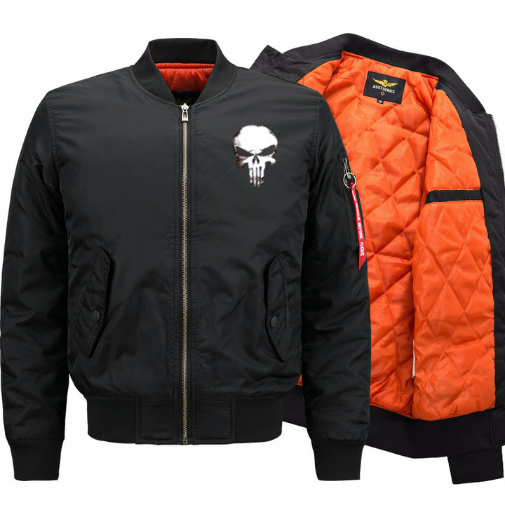 Men's skull-graphic insulated quilt-lined bomber jacket with ribbed trims – Brevano