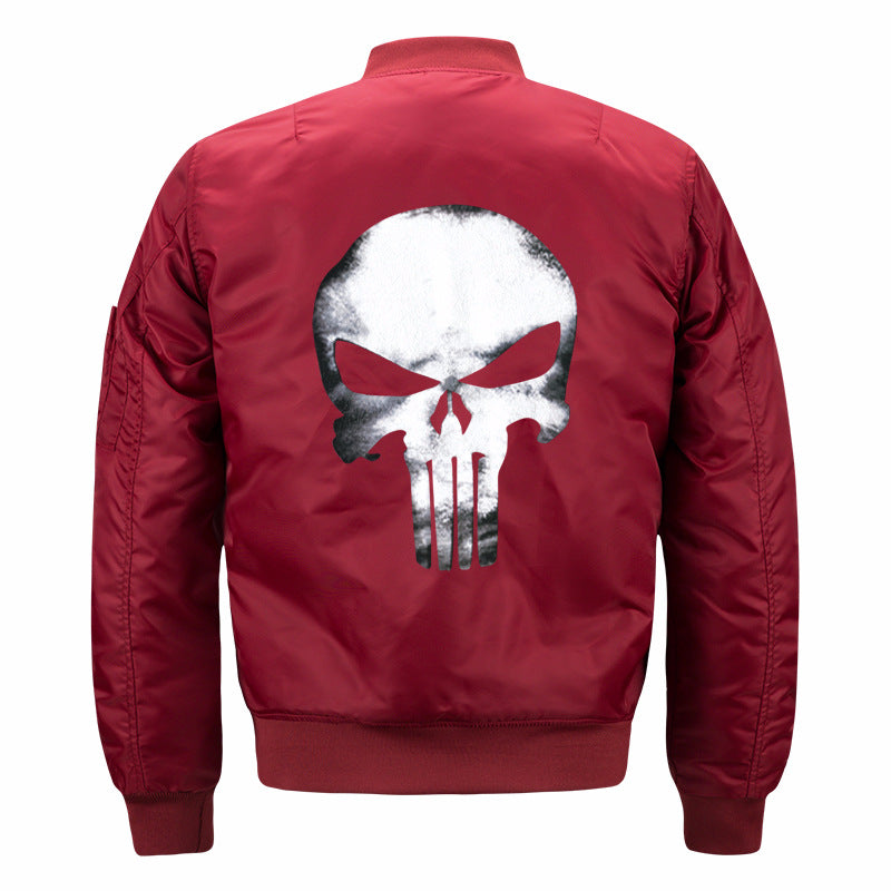 Men's skull-back printed lightweight nylon bomber jacket with ribbed cuffs and sleeve utility pocket – Brevano