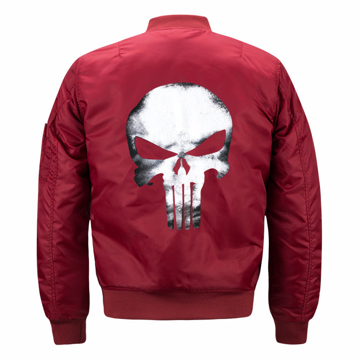 Men's skull-back printed lightweight nylon bomber jacket with ribbed cuffs and sleeve utility pocket – Brevano