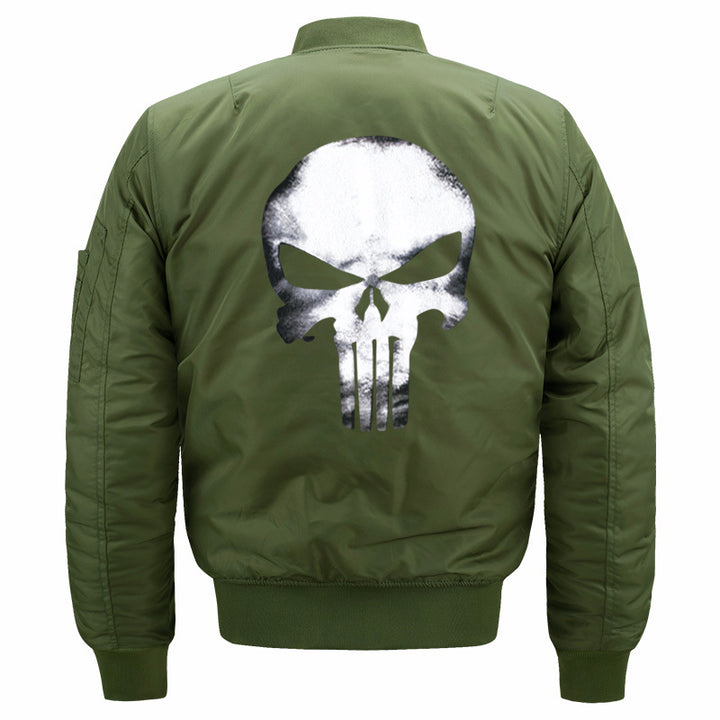 Men's skull-back printed lightweight nylon bomber jacket with ribbed cuffs and sleeve utility pocket – Brevano