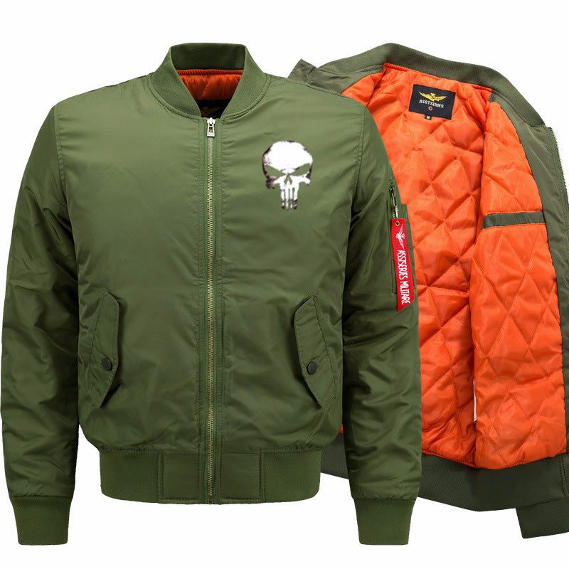 Men's skull-graphic insulated quilt-lined bomber jacket with ribbed trims – Brevano