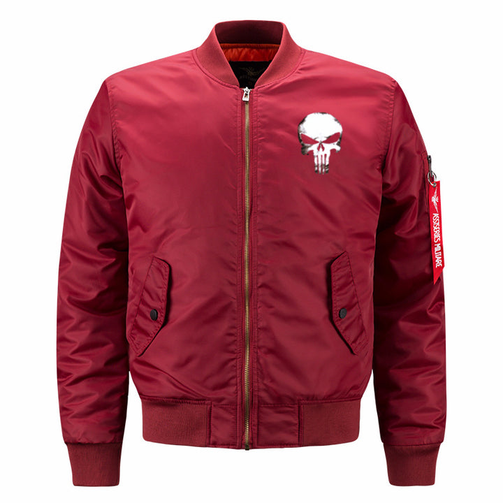 Men's skull-graphic insulated quilt-lined bomber jacket with ribbed trims – Brevano
