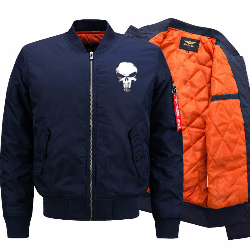 Men's skull-graphic insulated quilt-lined bomber jacket with ribbed trims – Brevano