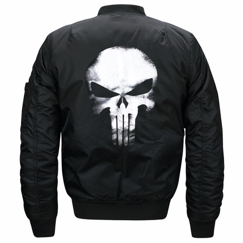 Men's skull-back printed lightweight nylon bomber jacket with ribbed cuffs and sleeve utility pocket – Brevano