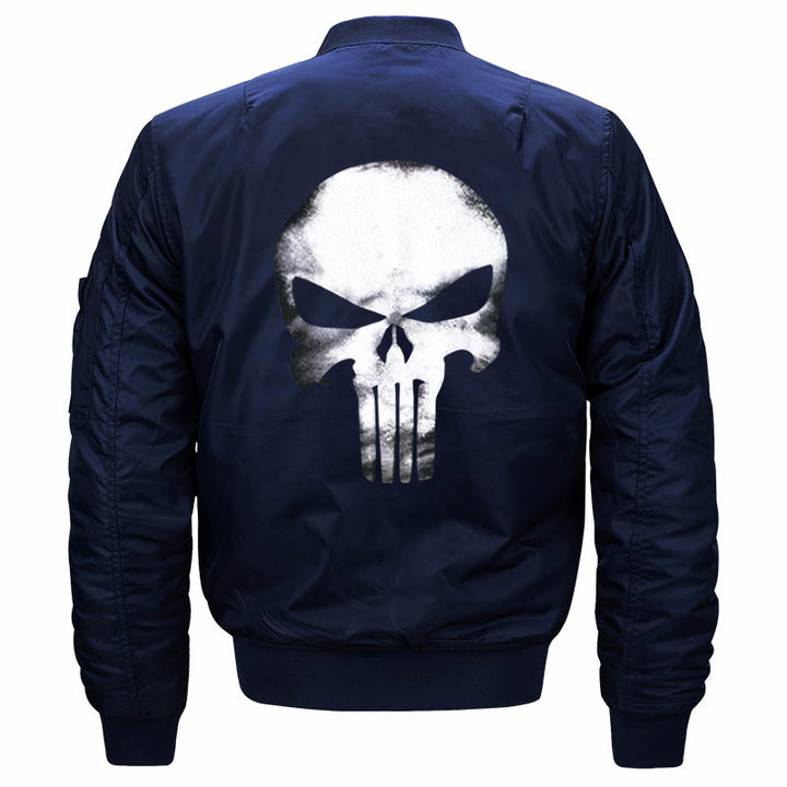 Men's skull-back printed lightweight nylon bomber jacket with ribbed cuffs and sleeve utility pocket – Brevano