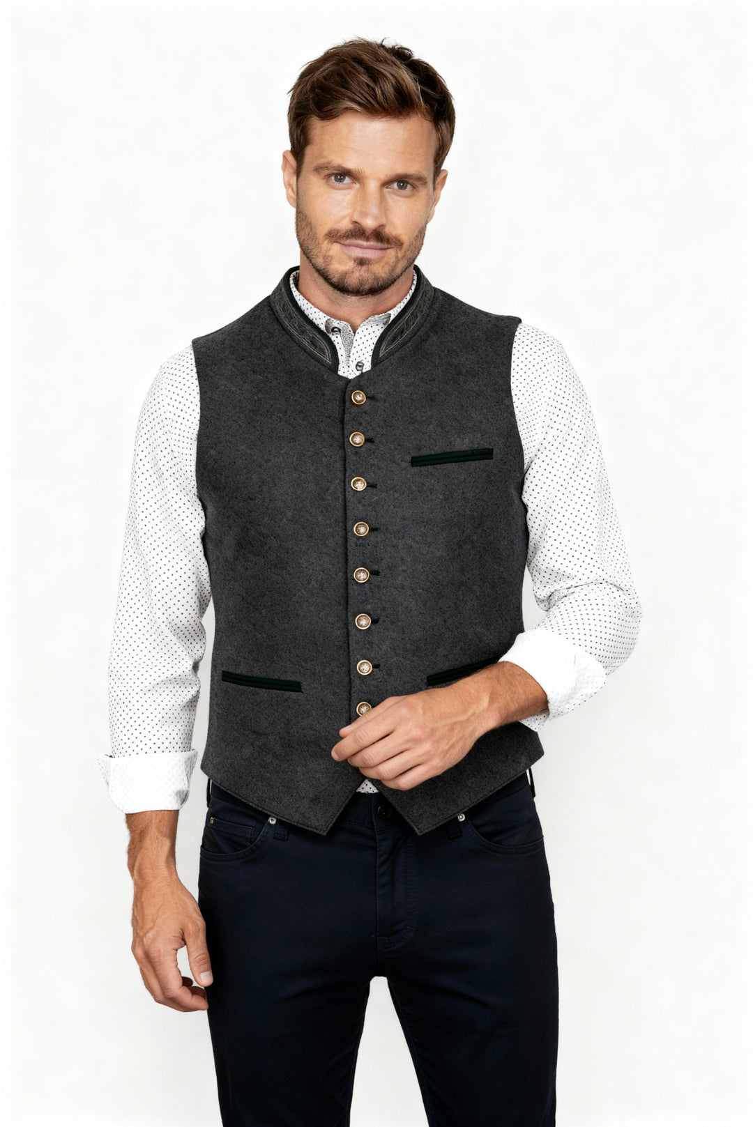 Elegante Herren Trachtenweste Grau Traditionell – Marzano