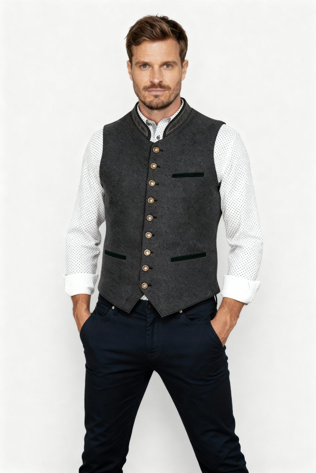Elegante Herren Trachtenweste Grau Traditionell – Marzano