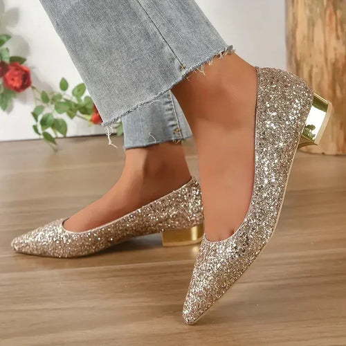 Echoarchiv | Glitzer Schuhe mit Niedrigem Absatz Komfortabel und Stabil