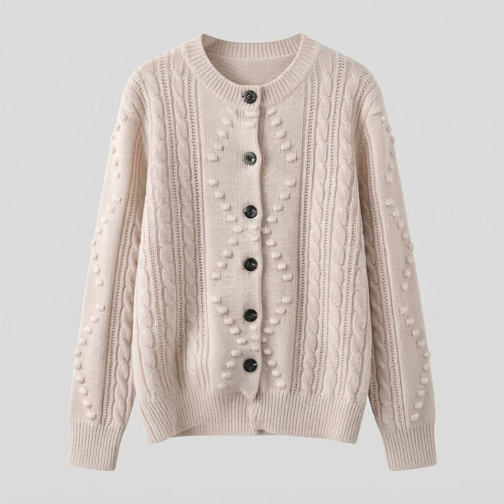 Damen Feinstrick-Cardigan mit Zopfmuster, Noppen-Ajour und Rundhalsausschnitt Echoarchiv