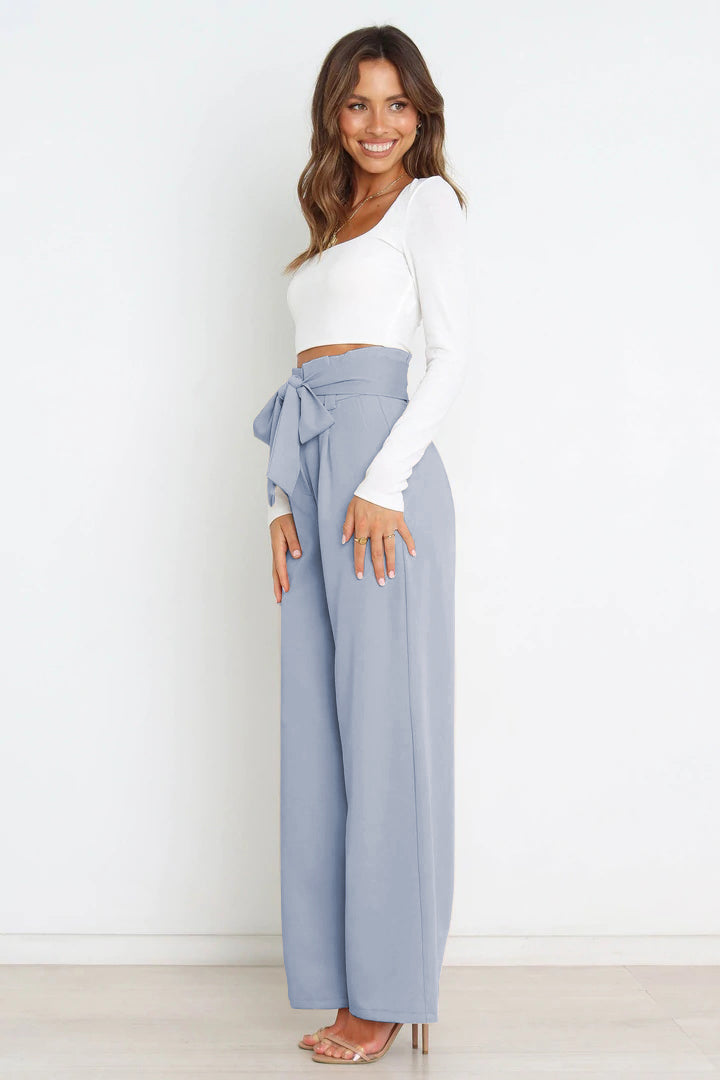 Hohe Taille Paperbag Hose mit Schleifendetail – Avélisse