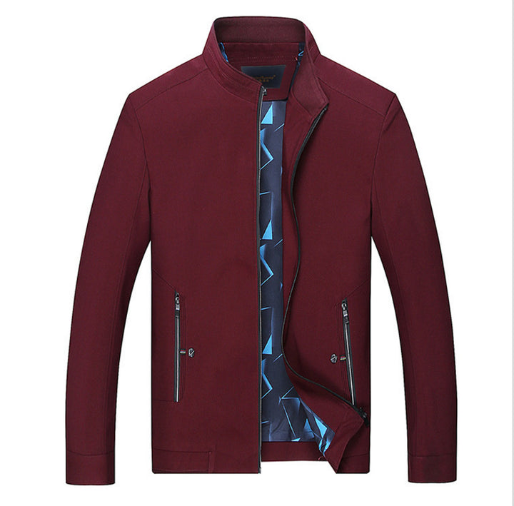 Herren Schlanke Stehkragen-Übergangsjacke mit Reißverschluss, wasserabweisender Außenfläche und geometrischem Futter Echoarchiv