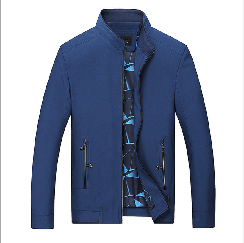 Herren Schlanke Stehkragen-Übergangsjacke mit Reißverschluss, wasserabweisender Außenfläche und geometrischem Futter Echoarchiv