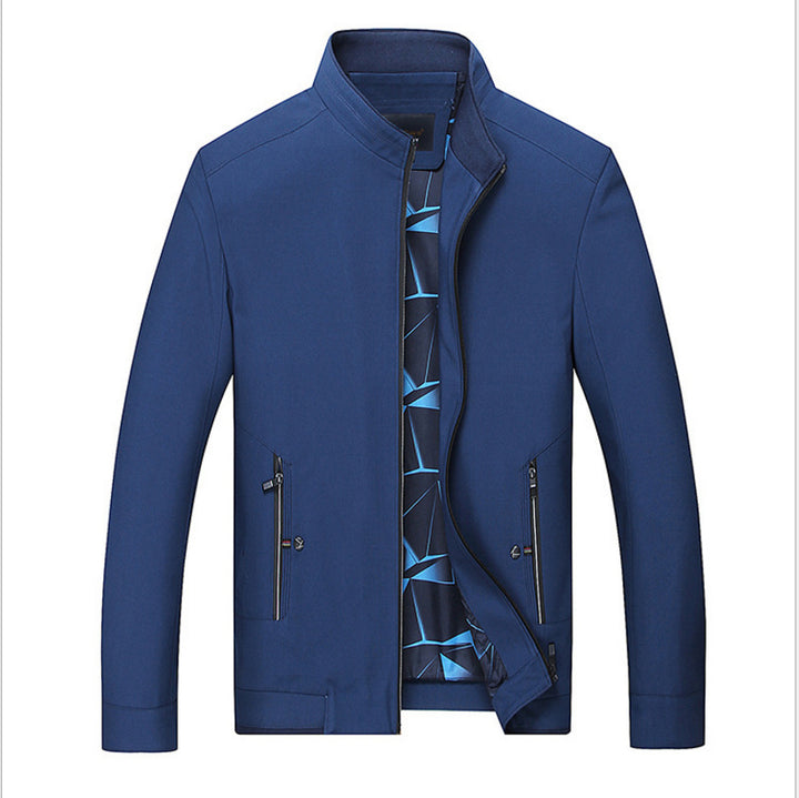 Herren Schlanke Stehkragen-Übergangsjacke mit Reißverschluss, wasserabweisender Außenfläche und geometrischem Futter Echoarchiv