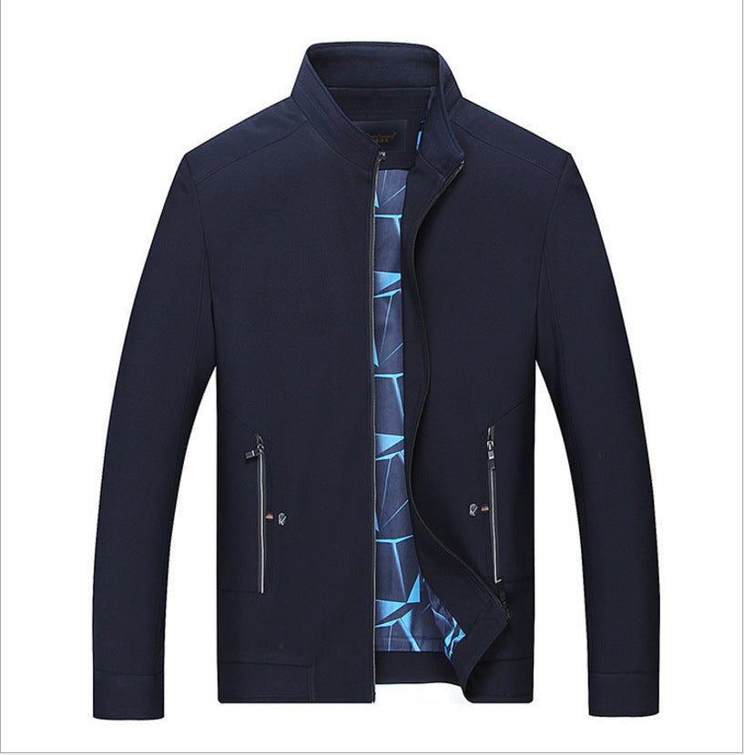 Herren Schlanke Stehkragen-Übergangsjacke mit Reißverschluss, wasserabweisender Außenfläche und geometrischem Futter Echoarchiv