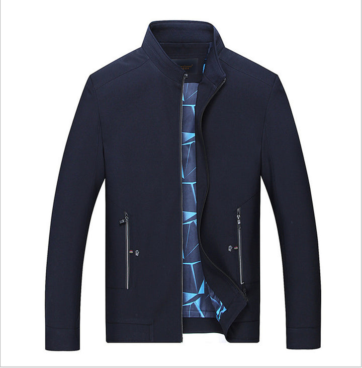 Herren Schlanke Stehkragen-Übergangsjacke mit Reißverschluss, wasserabweisender Außenfläche und geometrischem Futter Echoarchiv