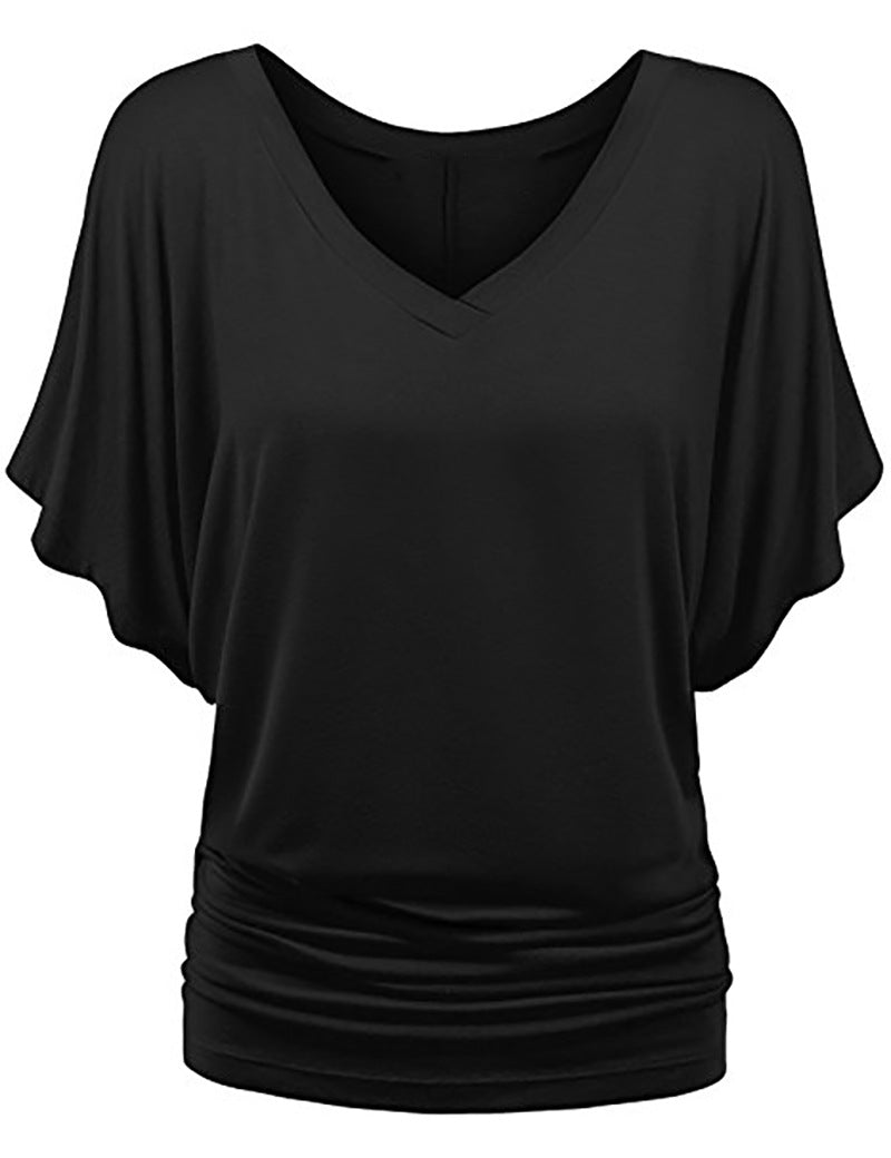 Damen lässiges V-Ausschnitt T-Shirt mit drapiertem Saum Echo Archiv