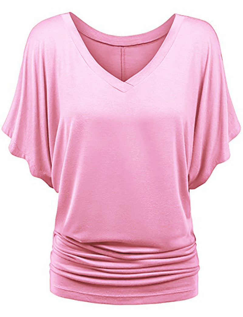 Damen lässiges V-Ausschnitt T-Shirt mit drapiertem Saum Echo Archiv