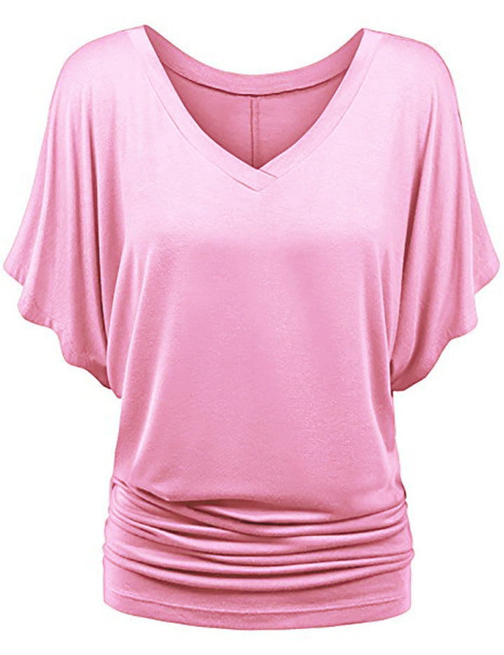 Damen lässiges V-Ausschnitt T-Shirt mit drapiertem Saum Echo Archiv
