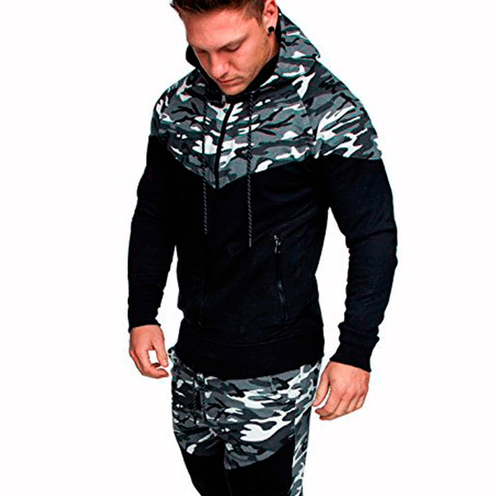 Herren Trainingspullover mit hohem Kragen und modischem Camouflage-Design Echoarchiv