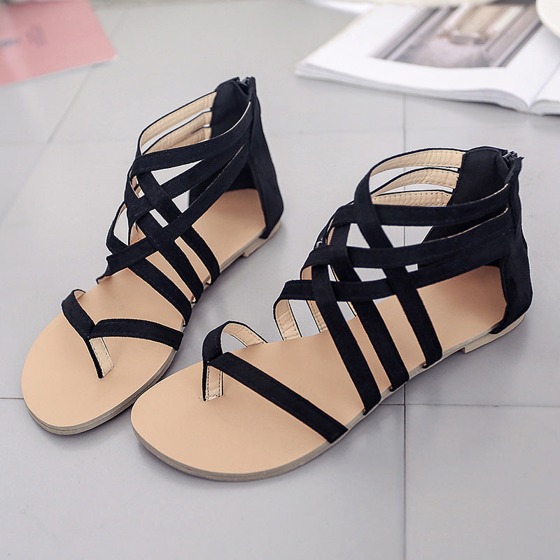 Damen nan flache Römersandalen mit mehrreihigen Knöchelriemen, Zehensteg und Reißverschluss-Fersenkappe Echo Archiv