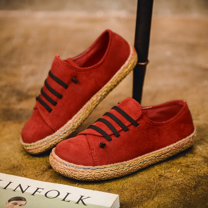 Damen nan niedriger Sneaker-Espadrille mit Veloursleder-Optik, elastischen Schnürbändern und geflochtener Jute-Sohle Echo Archiv